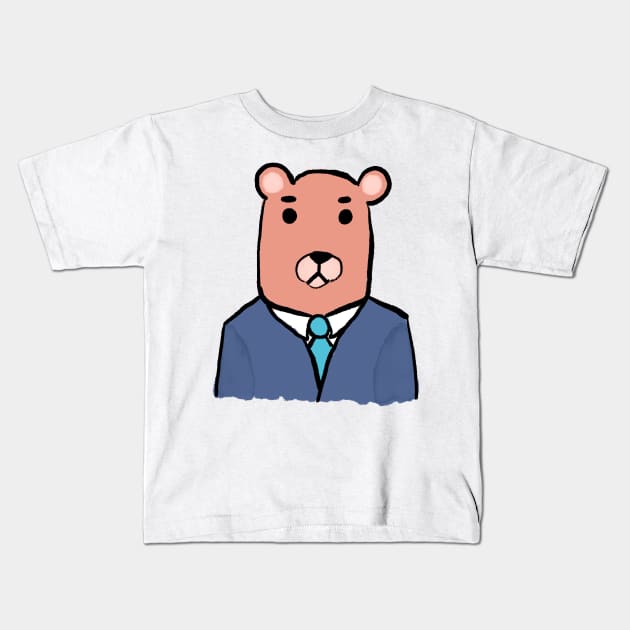 Suited business bear Kids T-Shirt by glowglowworm